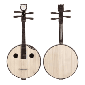 Front and back view of a Chinese moon guitar.