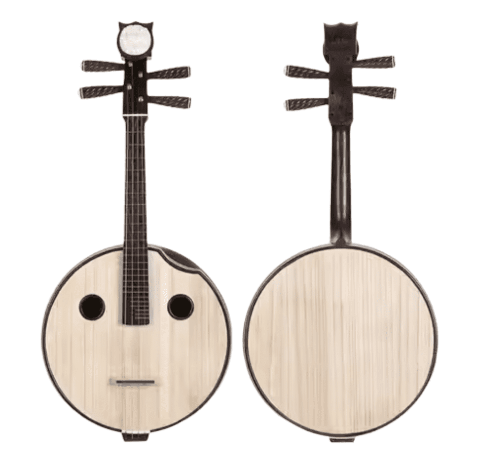 Front and back view of a Chinese moon guitar.